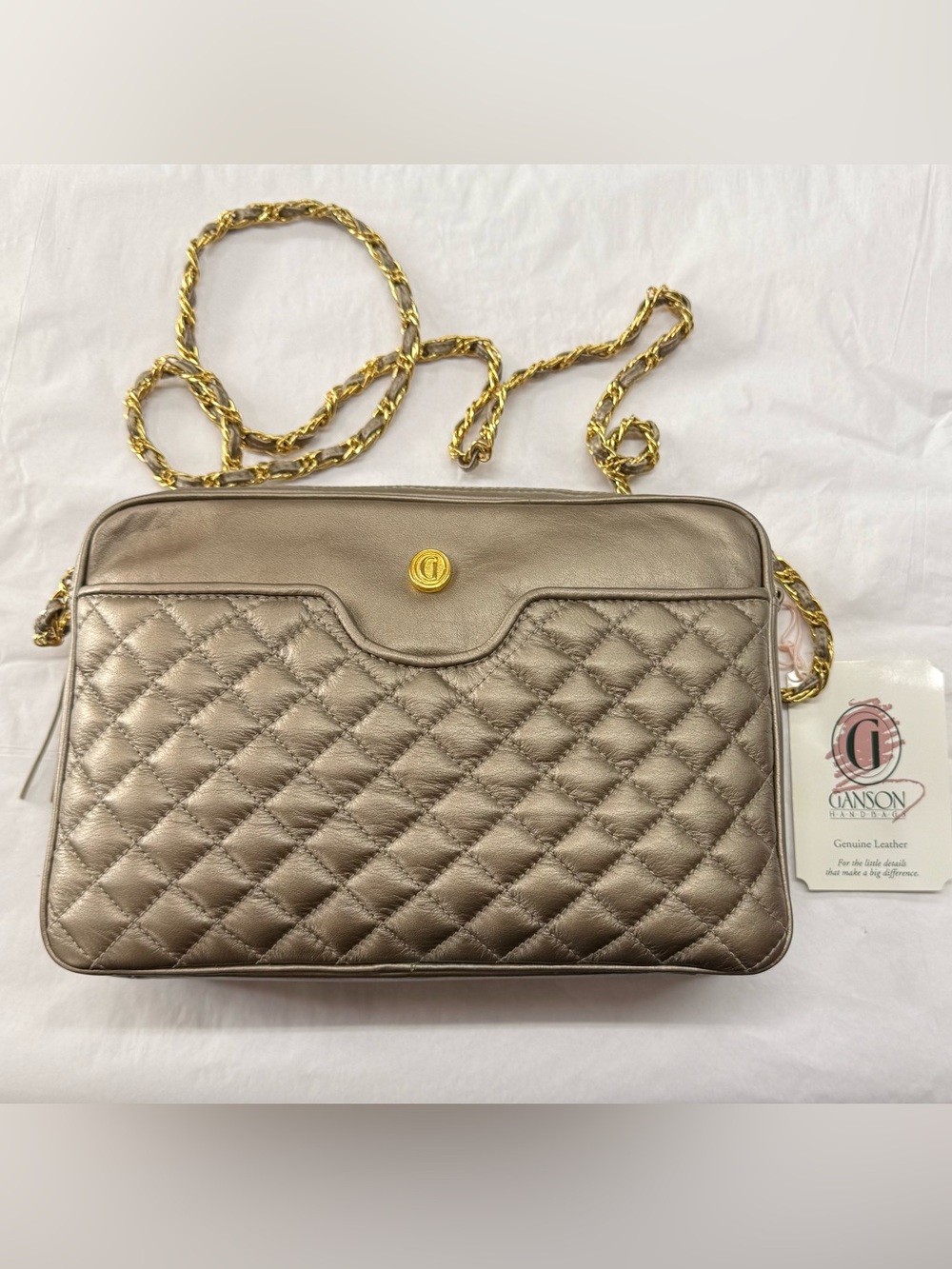 Vintage Ganson Platinum Quilted Top Grain Leather Chain Shoulder Bag Nordstrom